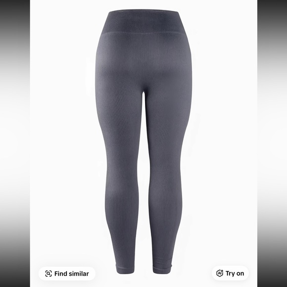 OQQ Ribbed High Waisted Leggings Medium Gray | Seamless Yoga Gym Pants - Picture 2 of 3